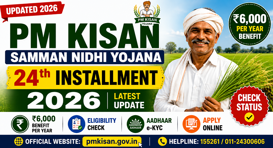 PM Kisan Samman Nidhi Yojana 2026 24th Installment Update, ₹6000 Annual Benefit, e-KYC, Eligibility, Apply Online