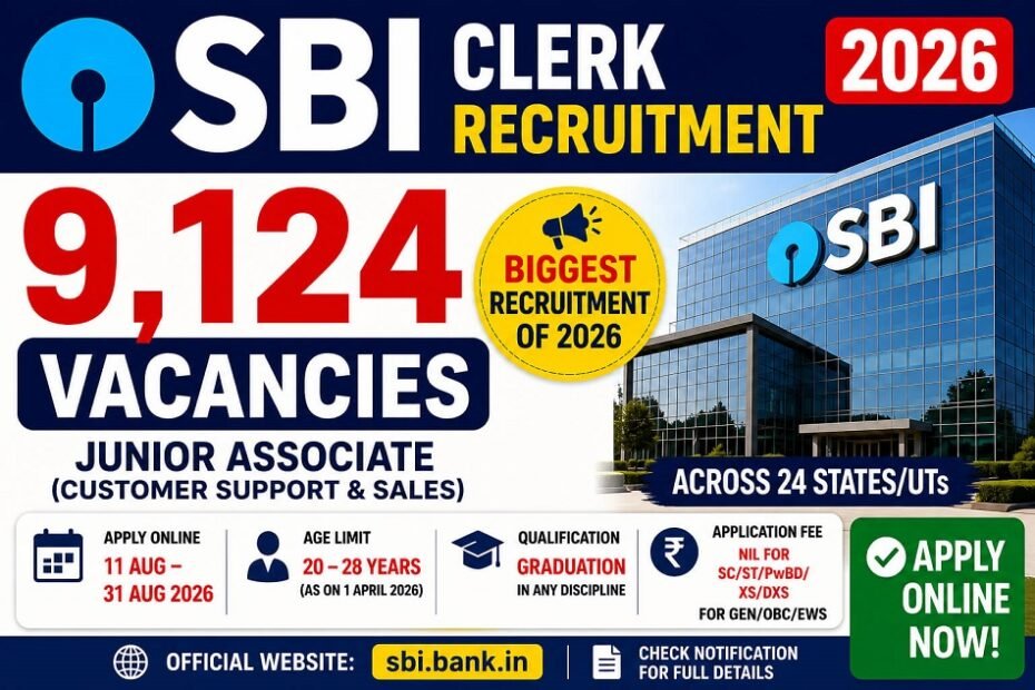 SBI Clerk Recruitment 2026 – 9,124 Vacancies for Junior Associate Posts
