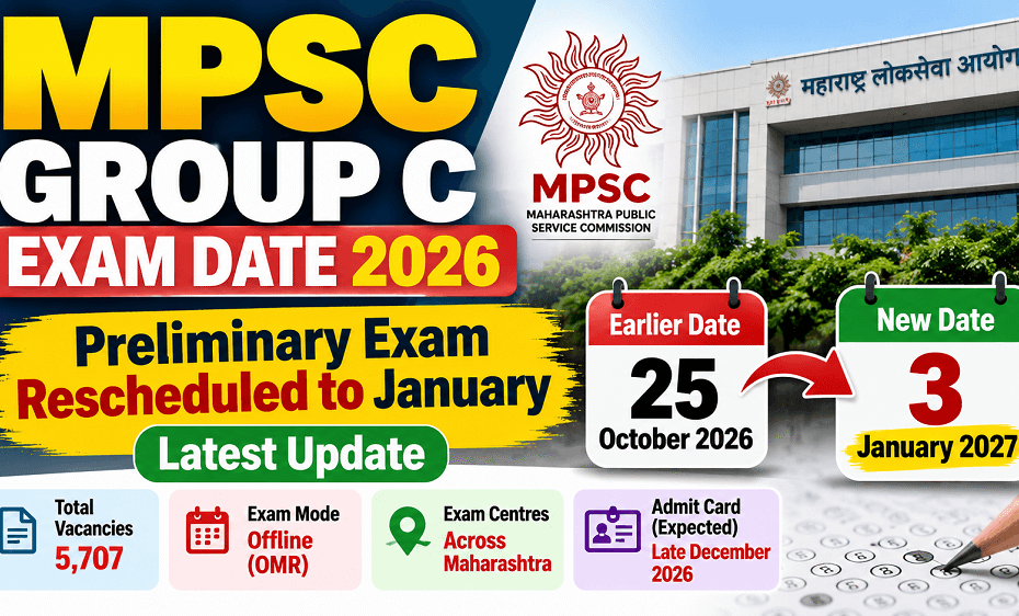 MPSC Group C Exam Date 2026 – Preliminary Exam Rescheduled to 3 January 2027